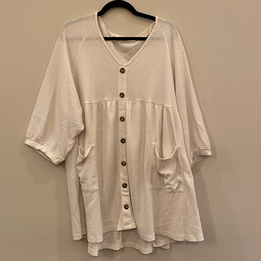 Umgee Cream Waffle Dress (XL)
